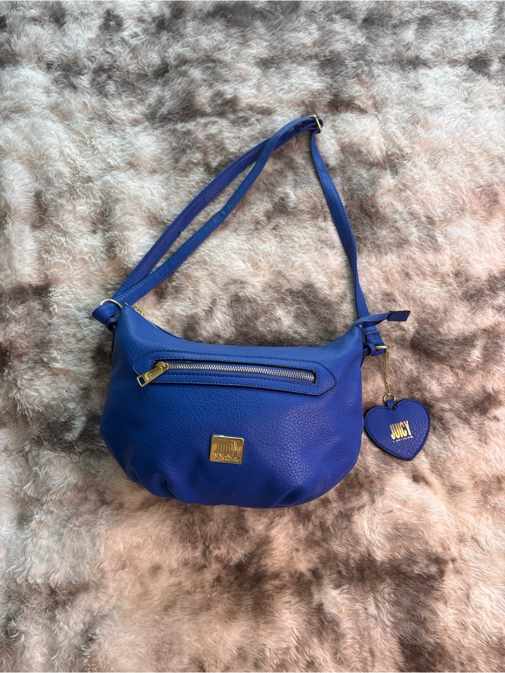 Juicy Couture Royal Blue Pebbled Leather Shoulder Bag with Heart Charm